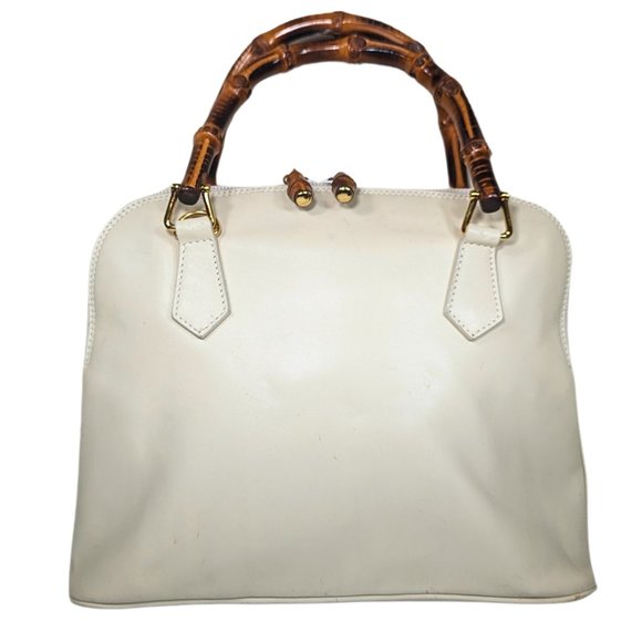 Gucci Handbags - GUCCI Vintage Bamboo Top Handle Cream Leather Dome Handbag 000-2296-0290